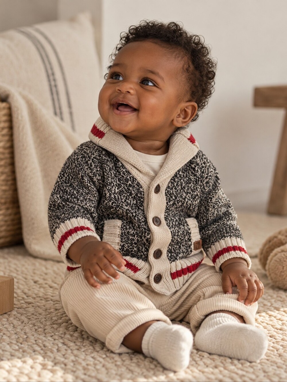 Roots Cabin Baby Shawl Collar Cardigan 3-6M Marled Knit Canadiana